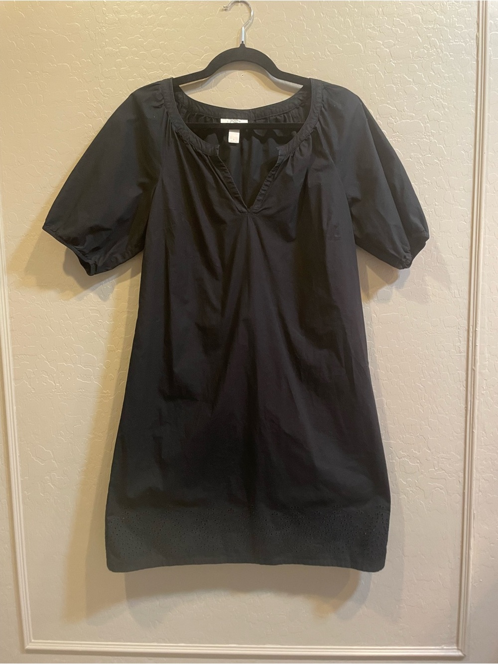 LOFT Black Mini Dress with Puff Sleeves
